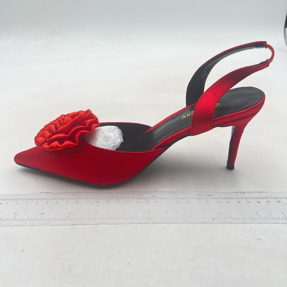 Wansseny Red Graceful Flower Decoration Pointed Toe Sandals High Heel Shoe